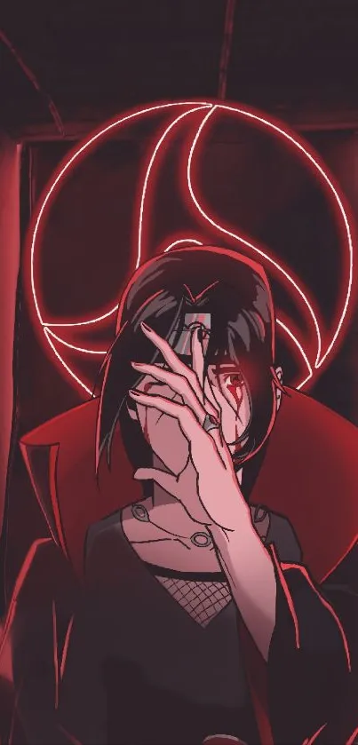 Dark anime character with red neon glow