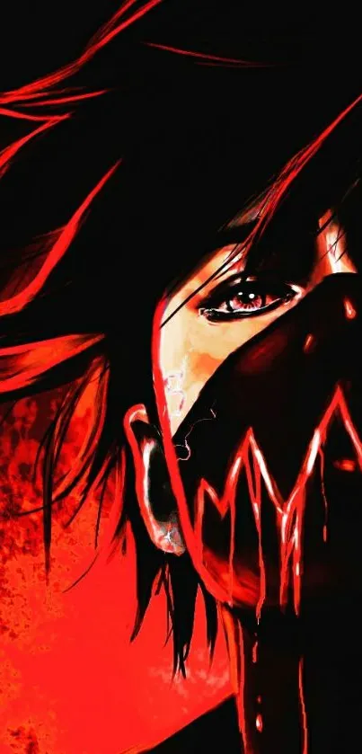 Dark anime art wallpaper with red and black hues, featuring an intense character design.