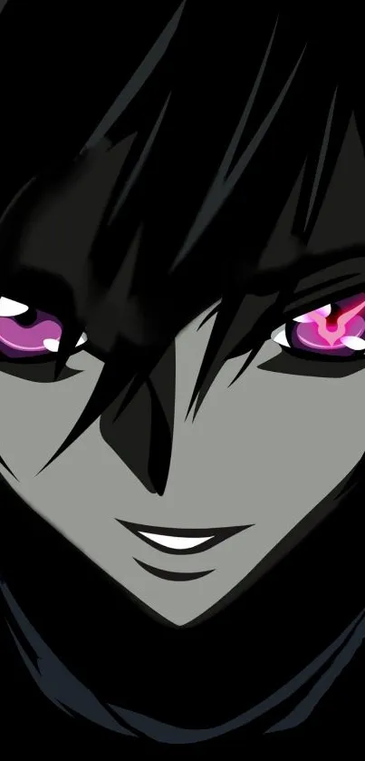 Illustration of a mysterious anime character with violet eyes on a dark background.