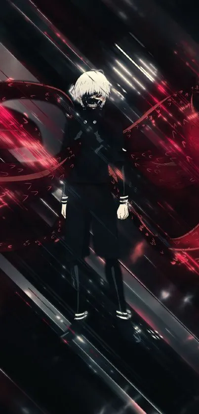 Dark anime character with red dynamic effects in striking art style.