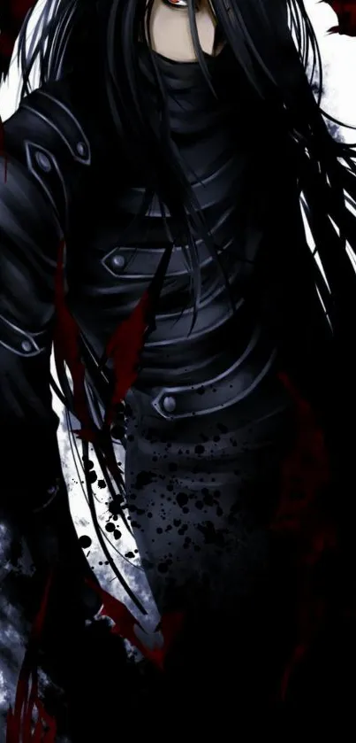 Dark anime character wallpaper with black and red accents, perfect for mobile screens.