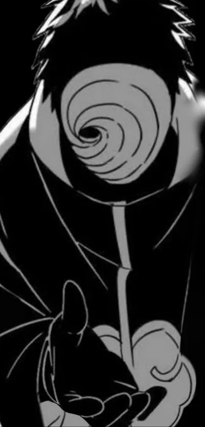 Dark anime character in black and white, extending hand.