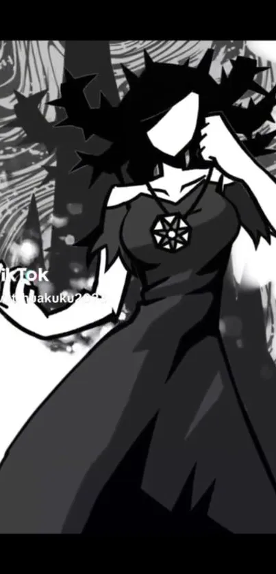 Dark-themed anime character with spiky hair in black and white contrast.