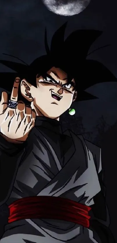 Dark anime character under a full moon.