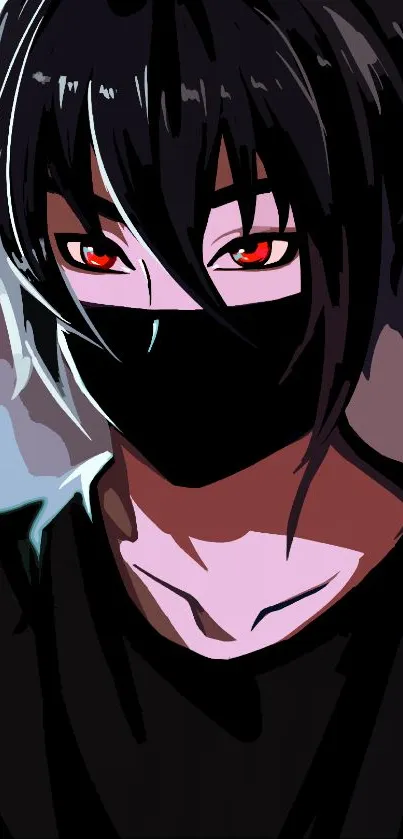 Dark anime character with red eyes and black hair wallpaper.