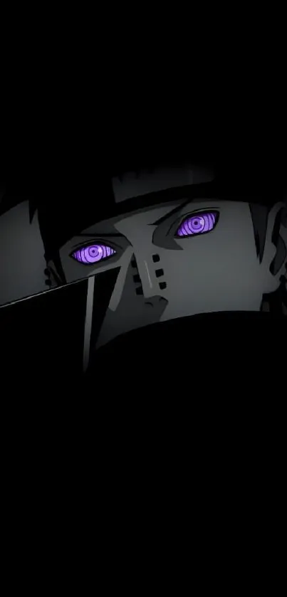 Anime character with purple eyes on a dark background.