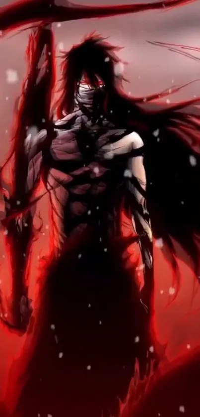 Dark anime character standing in red mist.