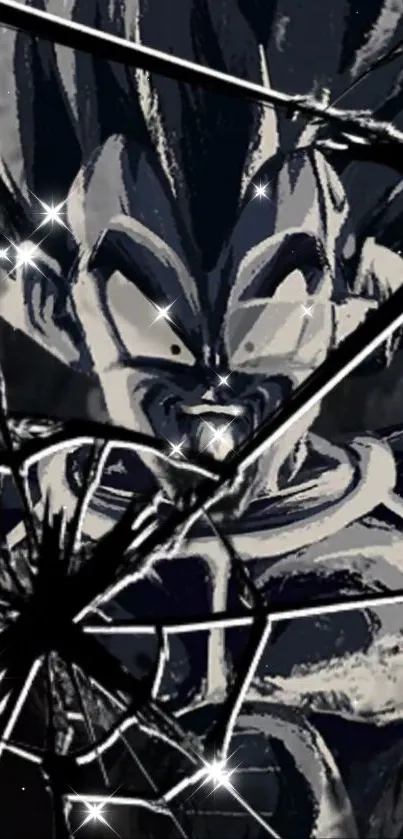 Dark anime character with shattered glass effect.