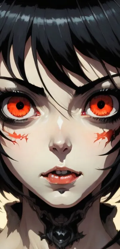 Anime demon character with red eyes in dark gothic style.