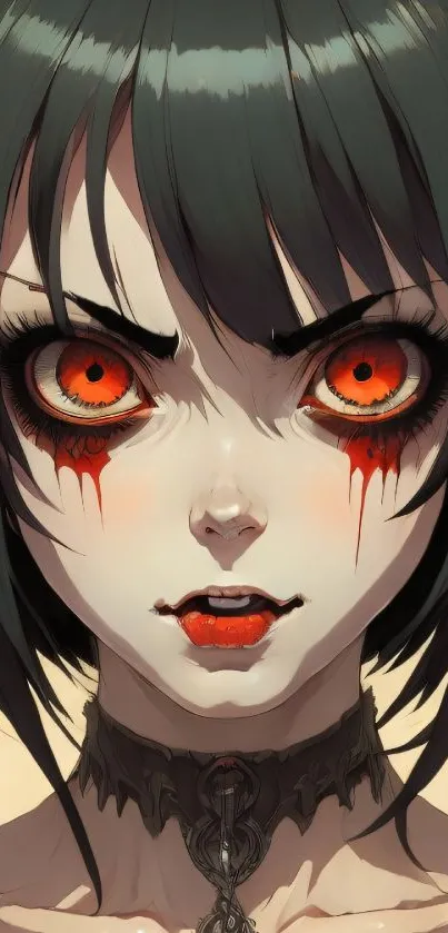 Dark anime demon girl with intense eyes.