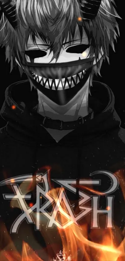 Anime character with a devil grin on a black-themed wallpaper.