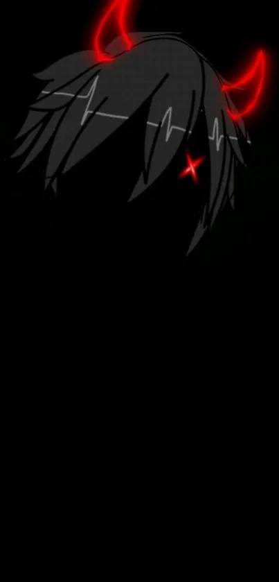 Dark anime wallpaper with red devil horns.