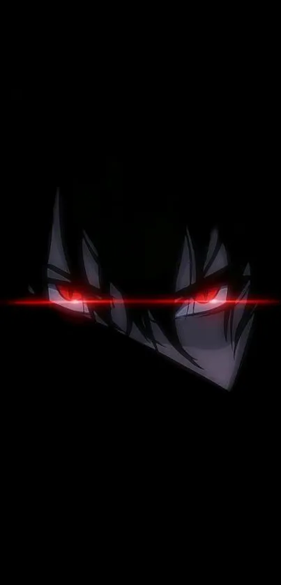 Dark anime wallpaper with glowing red eyes on a black background.