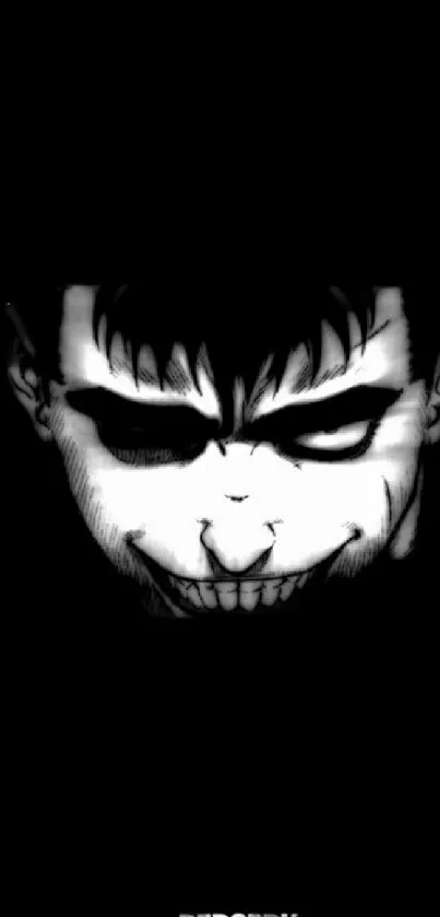 Dark anime-style face with intense expression on black background.