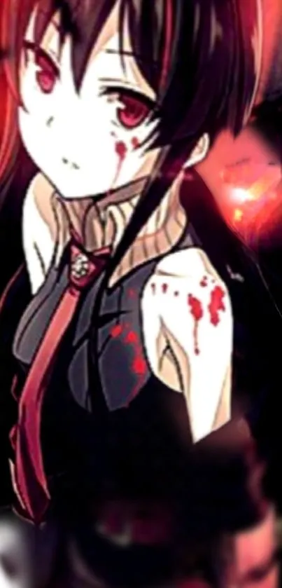 Anime girl with red tie on dark background.