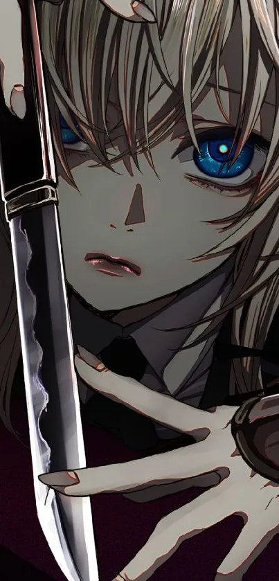 Dark anime wallpaper of a character holding a knife.