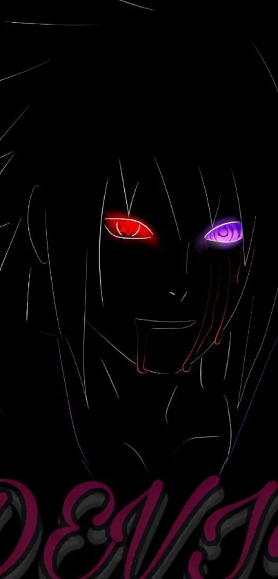 Dark anime character with neon eyes, vivid style