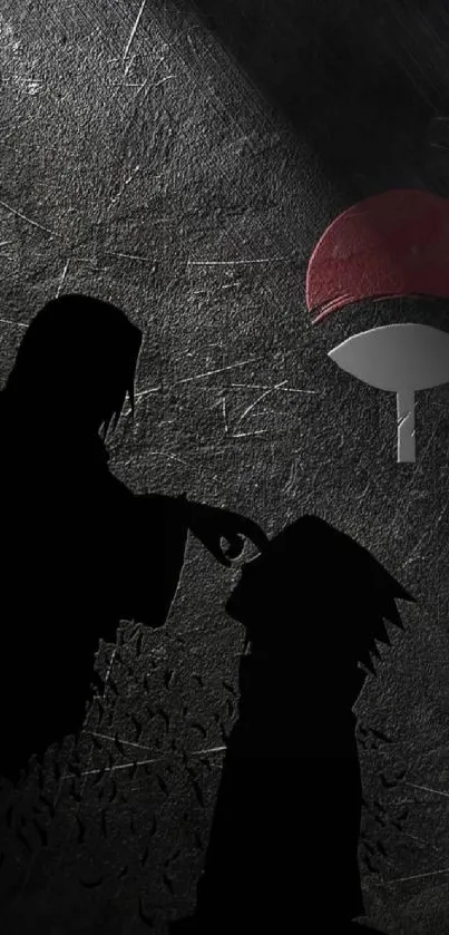 Anime silhouette art on textured dark background with subtle highlights.