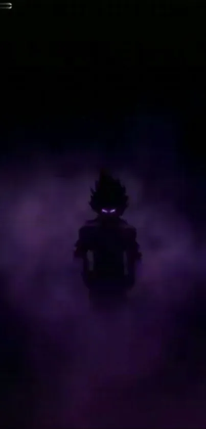 Mysterious dark anime character silhouette with purple background.