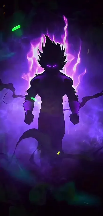 Anime silhouette with purple electric aura.