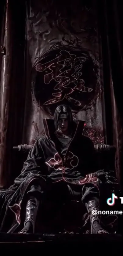 Dark anime character sitting on a throne in shadow.