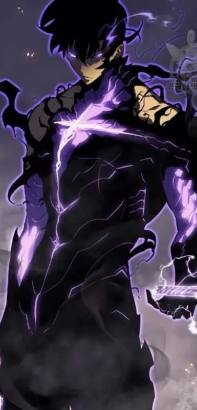 Dark anime warrior with purple lightning.