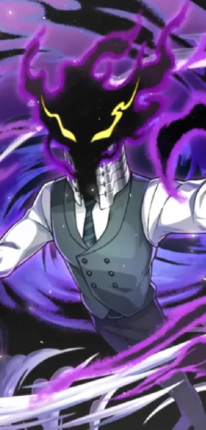 Dark anime warrior with purple energy swirls.