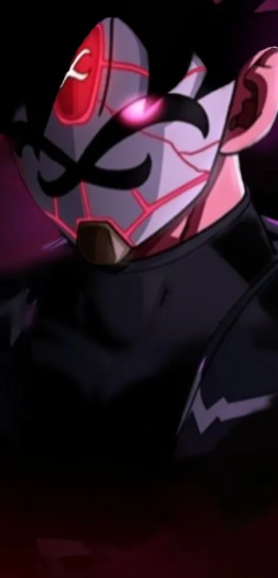 Dark anime warrior with glowing eyes and mask.