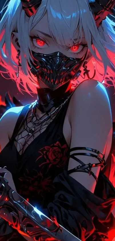 Anime warrior with red eyes and dark theme