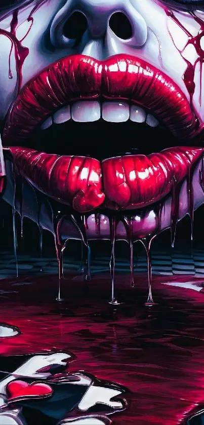 Dark art wallpaper with crimson lips and bold design.