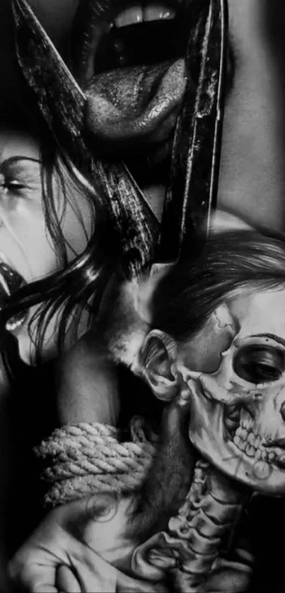 Dark artistic expression featuring surreal skull imagery in monochrome.