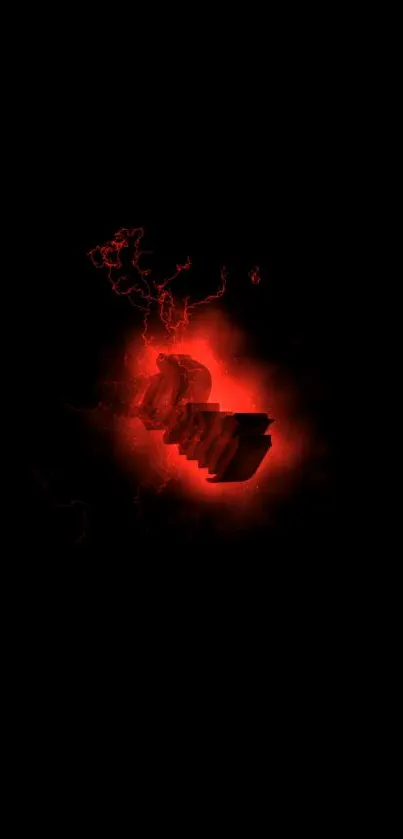 Dark-themed wallpaper with red fiery glow and vivid aura on black background.