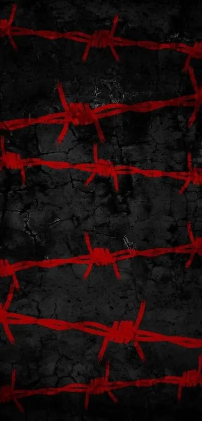 Mobile wallpaper with red barbed wire on a black textured background.