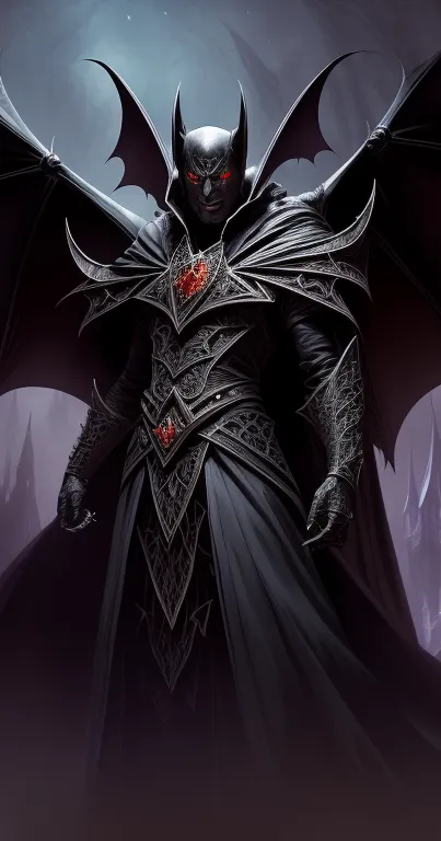 Dark bat-winged gothic warrior art for mobile wallpaper.