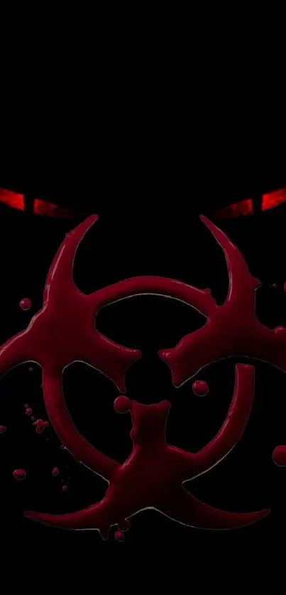 Dark wallpaper with biohazard symbol in red.