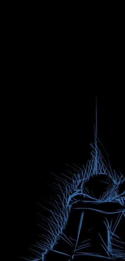 Dark blue sketch art on black background for mobile wallpaper.