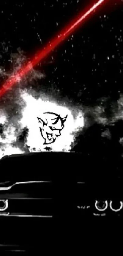 Dark car and devil art wallpaper with red laser.