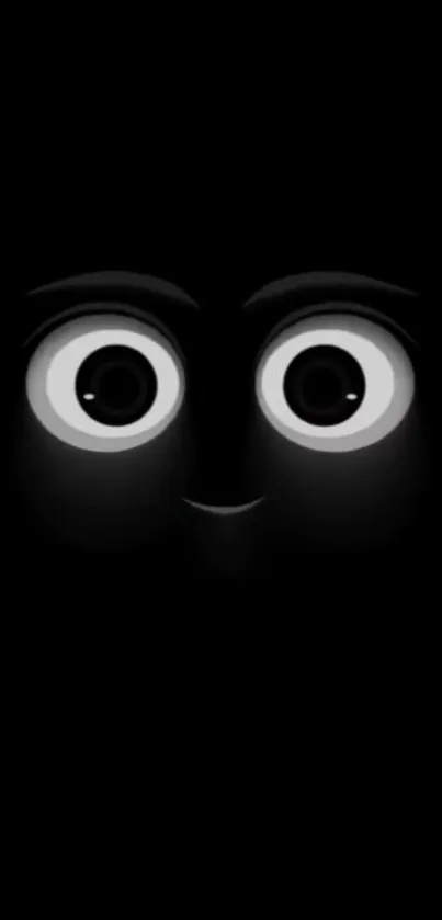 Dark minimalist wallpaper with large cartoon eyes.