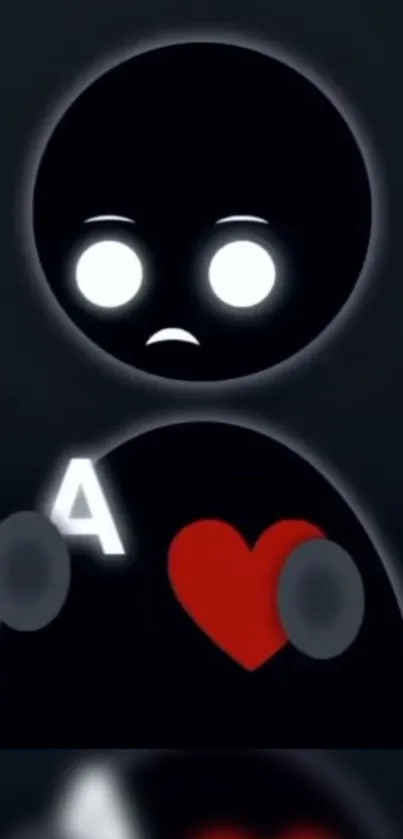 Dark-themed cartoon character with a red heart, perfect for phone wallpaper.