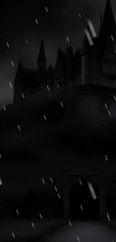 Dark silhouetted castle with cloudy sky, perfect for gothic-themed mobile screens.