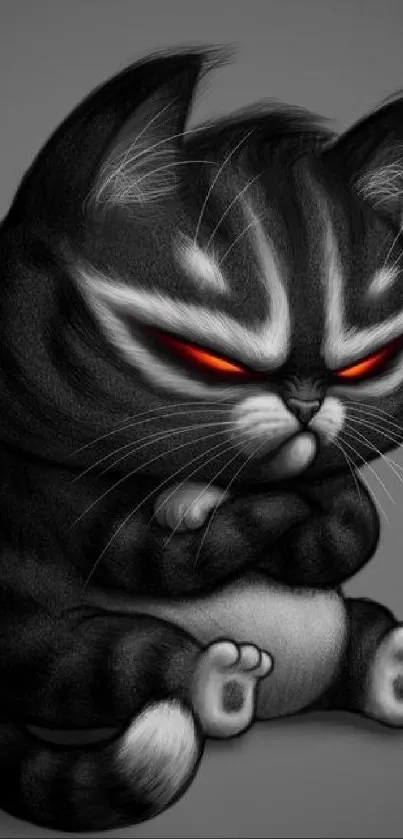 Dark cat with red eyes on wallpaper, perfect for mobile screens.