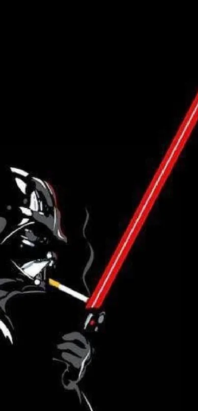 Dark character holds red lightsaber on black background wallpaper.