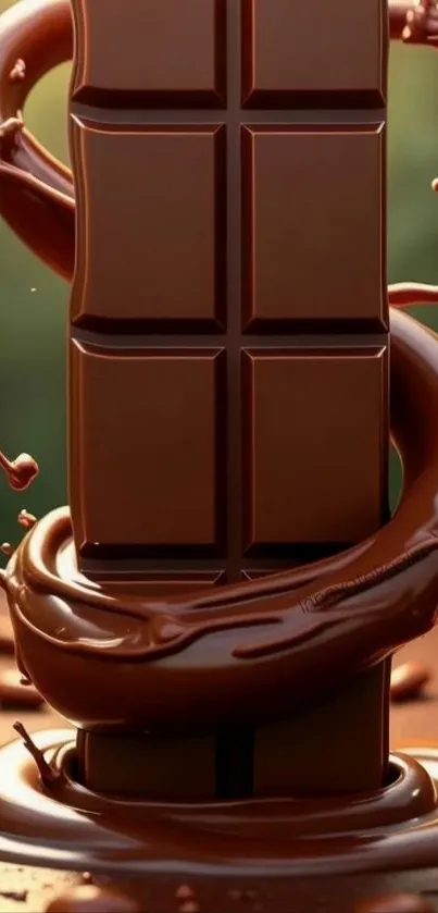 Luxurious chocolate bar with swirling chocolate art.
