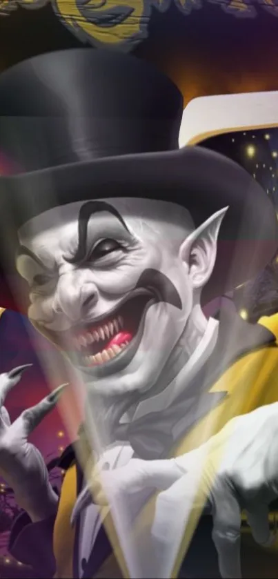 Dark circus gothic art with sinister figure.