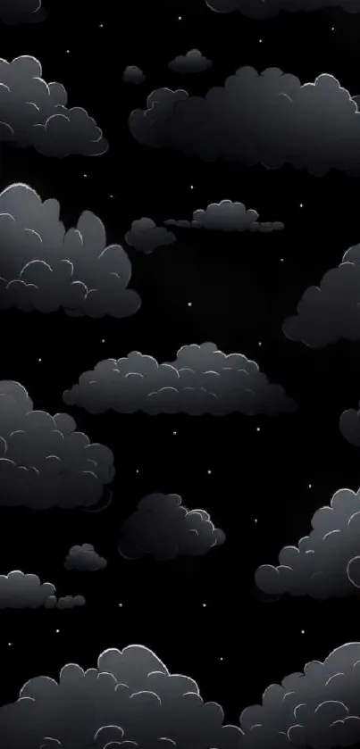 Dark cloud pattern on a black background, ideal for mobile wallpaper.