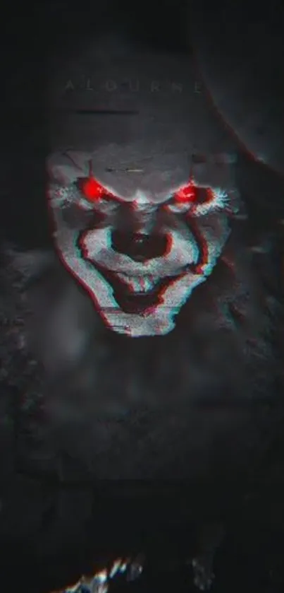 Dark themed wallpaper with a sinister clown face.