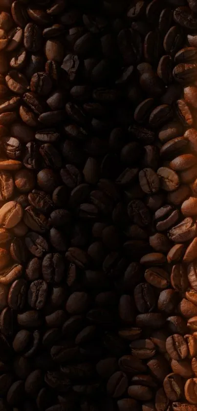 Dark coffee beans mobile wallpaper with warm tones.