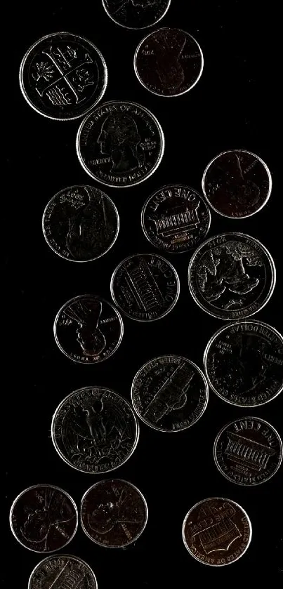 Scattered coins against a dark background wallpaper.