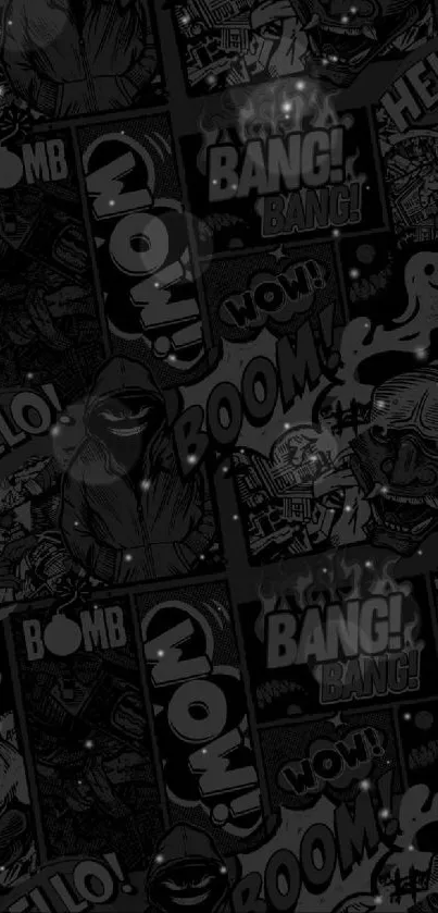 Dark comic art wallpaper with red outlines and monochrome design.