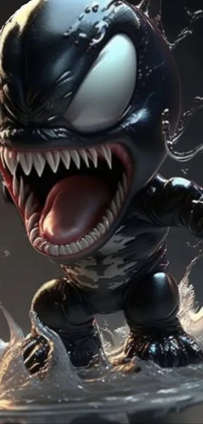 Cartoon Venom character splashing water in dynamic wallpaper.